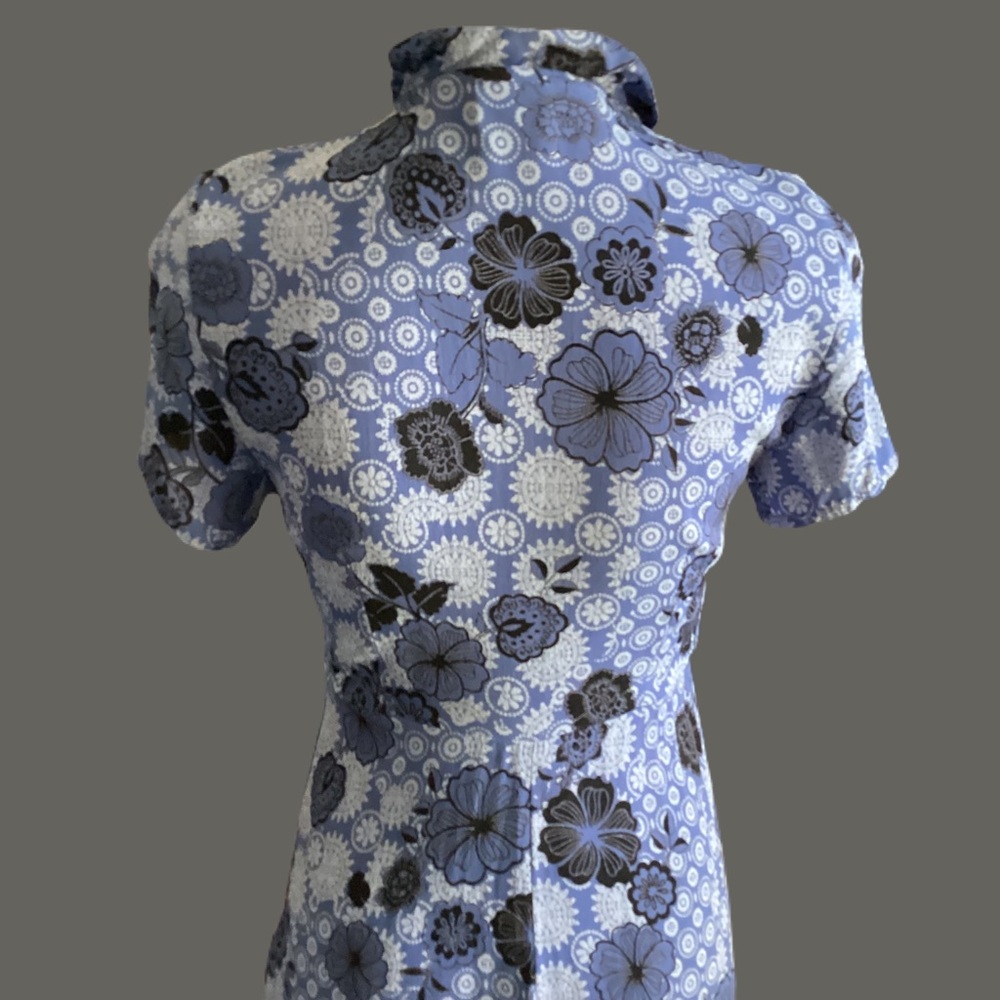 ‼️SOLD‼️ Vtg 90s ULF ANDERSSON rayon crepe Y2K print Blue novelty dress Small. - Picture 12 of 14